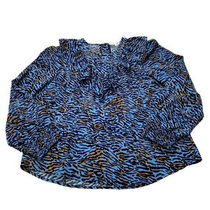 Joy Joy Blue and Black Ruffle Animal Print Top